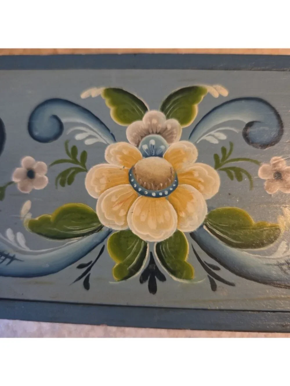 Vtg Playing Card Holder Rosemaling Hand Painted Folk Art Made In USA Wood